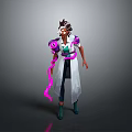 3D Character With Unique Hairstyle White Coat Purple Accents And Green Boots