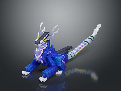 Blue Fantasy Dragon With White Horns Long Tail Energy Accents And Scaled 3d model