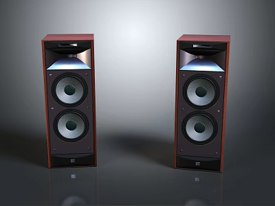 Two Computer Speakers With Wooden Cabinet And Black Front Panel Design 3d model