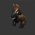 Detailed Fantasy Creature 3D Model With Horns Fangs Fur Texture And Crouching Stance