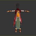 Vibrant Outfit With Red Hat Arrows Red Coat Yellow Shirt Green Patterned Pants Yellow Boots