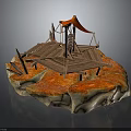 Decorative Lava Scene Model With Wooden Platform Red Canopy And Rock Structure 3d model
