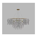 Elegant Modern Crystal Chandelier With Golden Frame Hanging Crystal Pendants And Bright Lighting