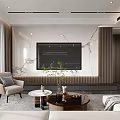 Modern Living And Dining Room With Beige Sofa Coffee Table Green Plants And Large Windows