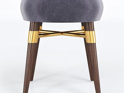 Gray Upholstered Bar Stool With Dark Brown Wooden Legs And Golden Cross Metal Frame 3d model
