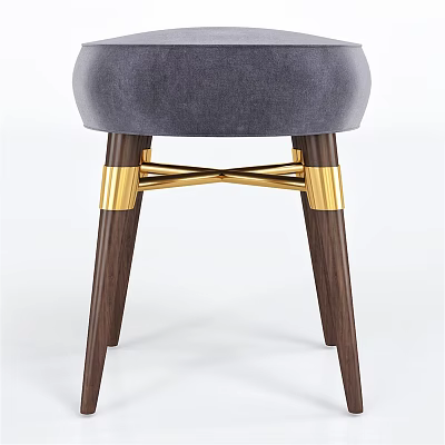 Gray Upholstered Bar Stool With Dark Brown Wooden Legs And Golden Cross Metal Frame 3d model