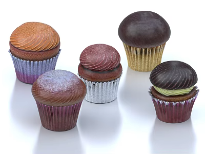 Delicious Assorted Cupcakes with Various Colorful Frosting and Paper Liners 3d model