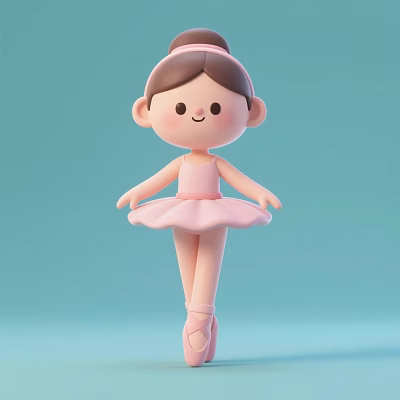 Cute pink cartoon style ballerina figurine decorative set for home decoration 3d model