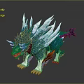 Game and Movie Ferocious Mythical Beast Character With Blue White Crystal Spikes Yellow Claws