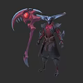 Fantasy Game Character With Red Eyes Horns And Scythe Weapon Design