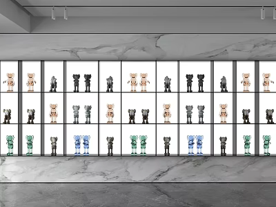 Open Display Shelf With Colorful Small Dolls Arranged In Multiple Compartments 3d model