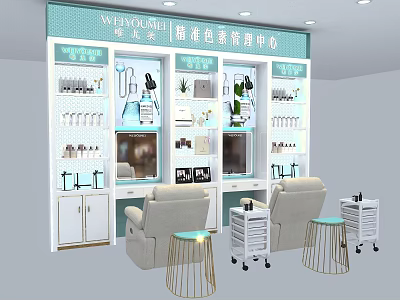 Elegant Color Palette Matching Specialty Store With Display Shelves Products And Comfortable Seating 3d model