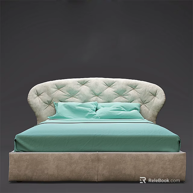 Modern Double Bed Featuring Arched Tufted Headboard And Light Green Bedding 3d model