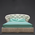 Modern Double Bed Featuring Arched Tufted Headboard And Light Green Bedding 3d model