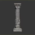 Ornate Carved Roman Column With Intricate Patterns And Stone Base