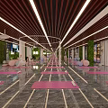 Modern Yoga Studio Fitness Space With Pink Mats Exercise Balls And Green Plant Walls