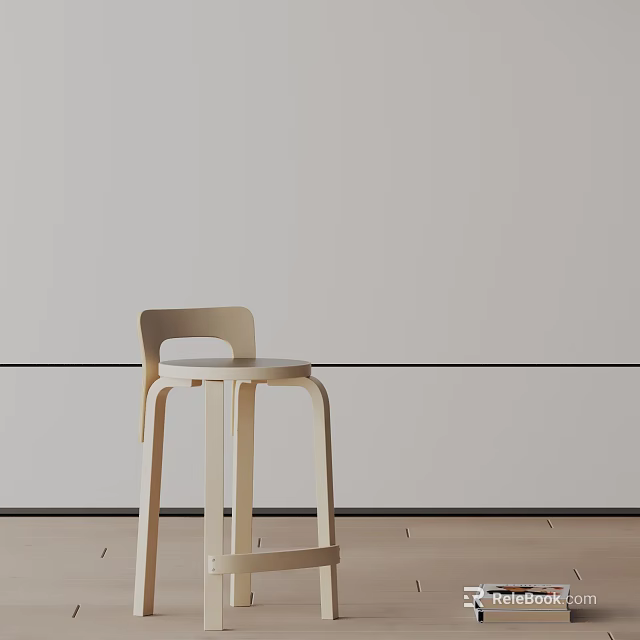 Light Colored Wooden Bar Stool With Minimalist Design Against White Wall 3d model 