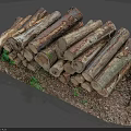 Stacked Wooden Logs On Mossy Stone Ground For Natural Decor
