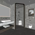 Luxurious Hotel Bathroom Interior With Marble Walls Frameless Shower Backlit Mirror And Wall Mounted Sink