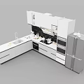 Modern White Kitchen Interior Design With Cabinets Island Counter Sink And Appliances
