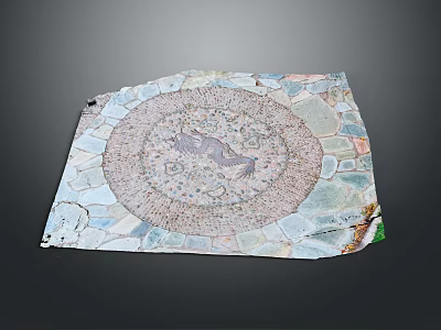 Intricate Mosaic Floor Design Featuring Circular Bird Pattern And Colorful Tiles 3d model