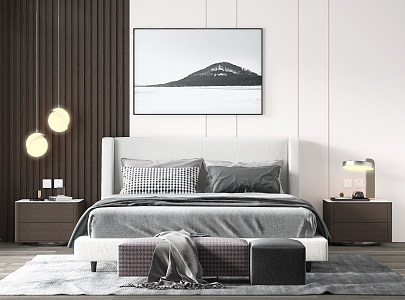 Modern background double bed 3d model