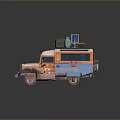 Rugged Orange Blue Off Road Vehicle with Roof Rack Luggage and Solar Panel