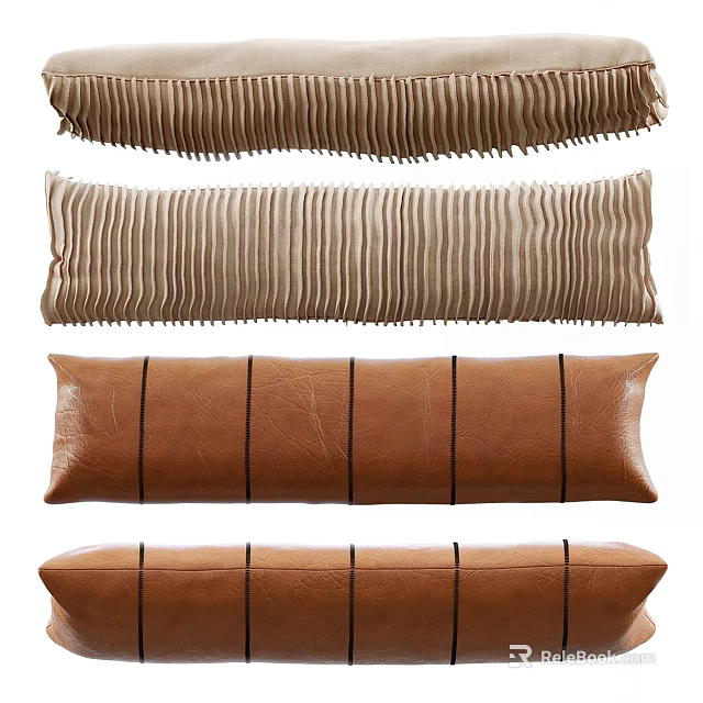 Decorative Throw Pillows With Pleated Design Leather Texture And Stitched Details 3d model