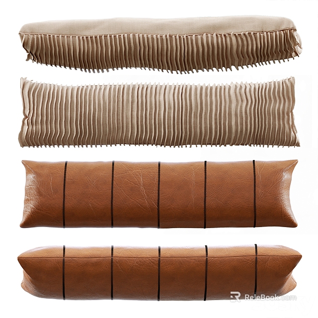 Decorative Throw Pillows With Pleated Design Leather Texture And Stitched Details 3d model 
