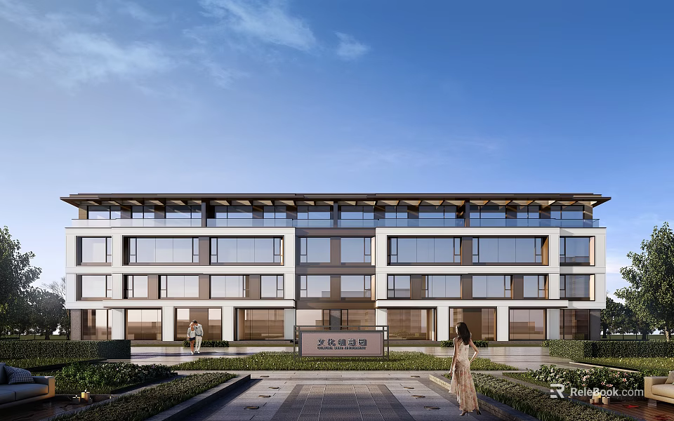 Modern Industrial Workshop Building With Glass Facade 3d model