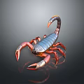 Realistic Reptile Scorpion With Red Claws Blue Body And Curved Tail On Dark Reflective Surface