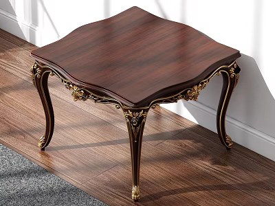 Classical Style Side Table With Dark Wooden Tabletop And Carved Gold Metal Legs 3d model