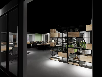 Modern Public Office Space Interior Design With Open Layout Office Desks And Green Plants 3d model