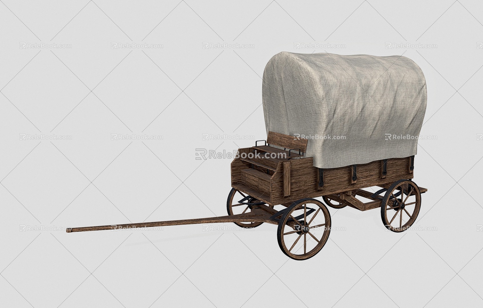 Carriage Plank Car Old-fashioned Carriage Animal Rickshaw 3d model