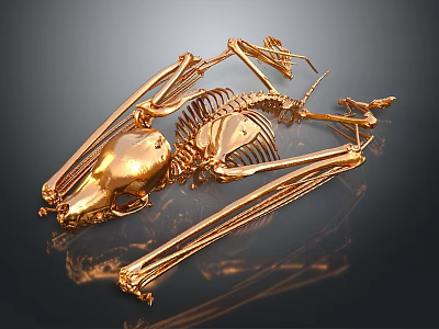 Detailed Golden Animal Skeleton Displaying Bone Organs And Skeletal Structure 3d model