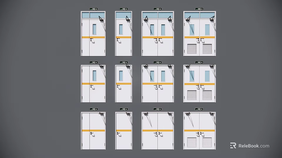 Various Door Design Sketches With Different Styles Yellow Stripes And Windows 3d model 