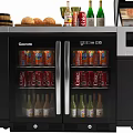 Modern Outdoor Kitchen Station With Grill Refrigerator Sink Wine Glasses Bottles And Fruits