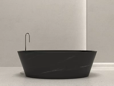 Black Marble Freestanding Bathtub With Modern Faucet In Minimalist Bathroom Interior 3d model