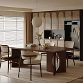 Modern Restaurant Interior With Wooden Dining Table Chairs Window And Cabinets 3d model