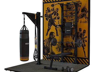 Boxing Training Sports Equipment With Punching Bag Barbell Dumbbells Bench And Training Rack 3d model