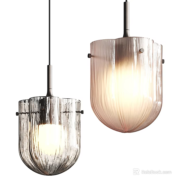 Modern Glass Pendant Lights With Textured Striped Design And Soft Illumination 3d model 