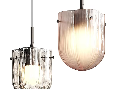Modern Glass Pendant Lights With Textured Striped Design And Soft Illumination 3d model
