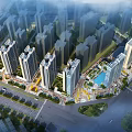Modern High Rise Residential Complex With Green Spaces and Roads in Urban Area