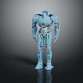 Blue Humanoid Robot Character With Shiny Metallic Surface Standing On Dark Background 3d model