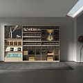 Modern Wine Cabinet Interior Design With Open Shelves Wine Bottles And Skylight Lighting