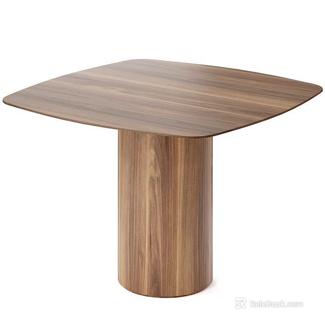 Modern Wooden Dining Table Featuring Walnut Surface And Cylindrical Leg Design 3d model