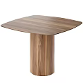 Modern Wooden Dining Table Featuring Walnut Surface And Cylindrical Leg Design 3d model