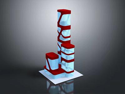 Modern Architectural Tower Design With Red And White Glass Facade And Multi Level Irregular Structure 3d model