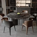 Modern Dining Space With Round Marble Table And Brown Black Mixed Chairs 3d model