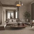 Warm Natural Living Dining Room With Wooden Furniture Beige Sofa And Potted Plant